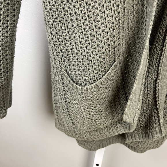 J. Jill Open Front Cardigan Sweater Womens Medium Green Open Knit Cotton Blend - Picture 5 of 7